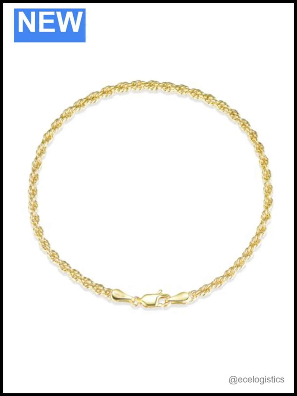 14K Gold Filled Twisted Rope Chain Bracelet 3mm DiamondCut Waterproof